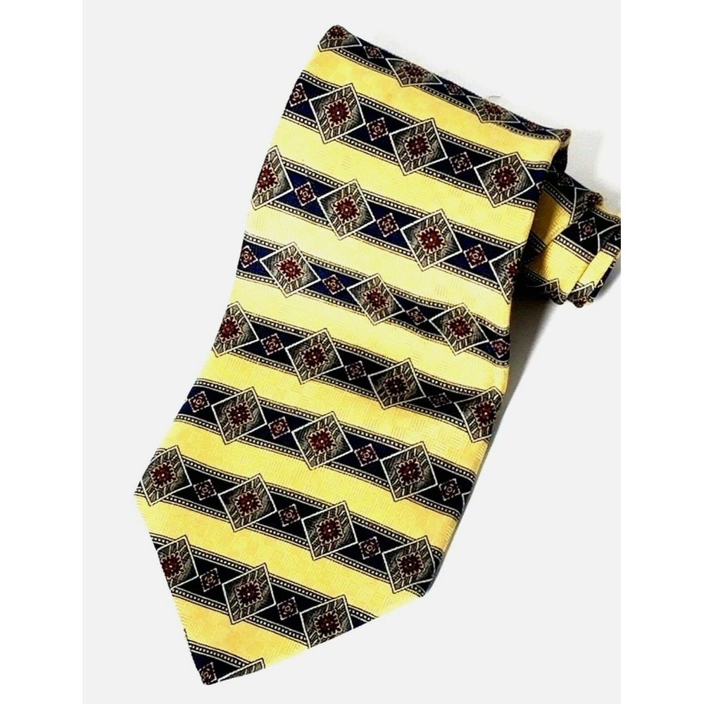 Roundtree & Yorke Men's Silk Tie Geometric Gold